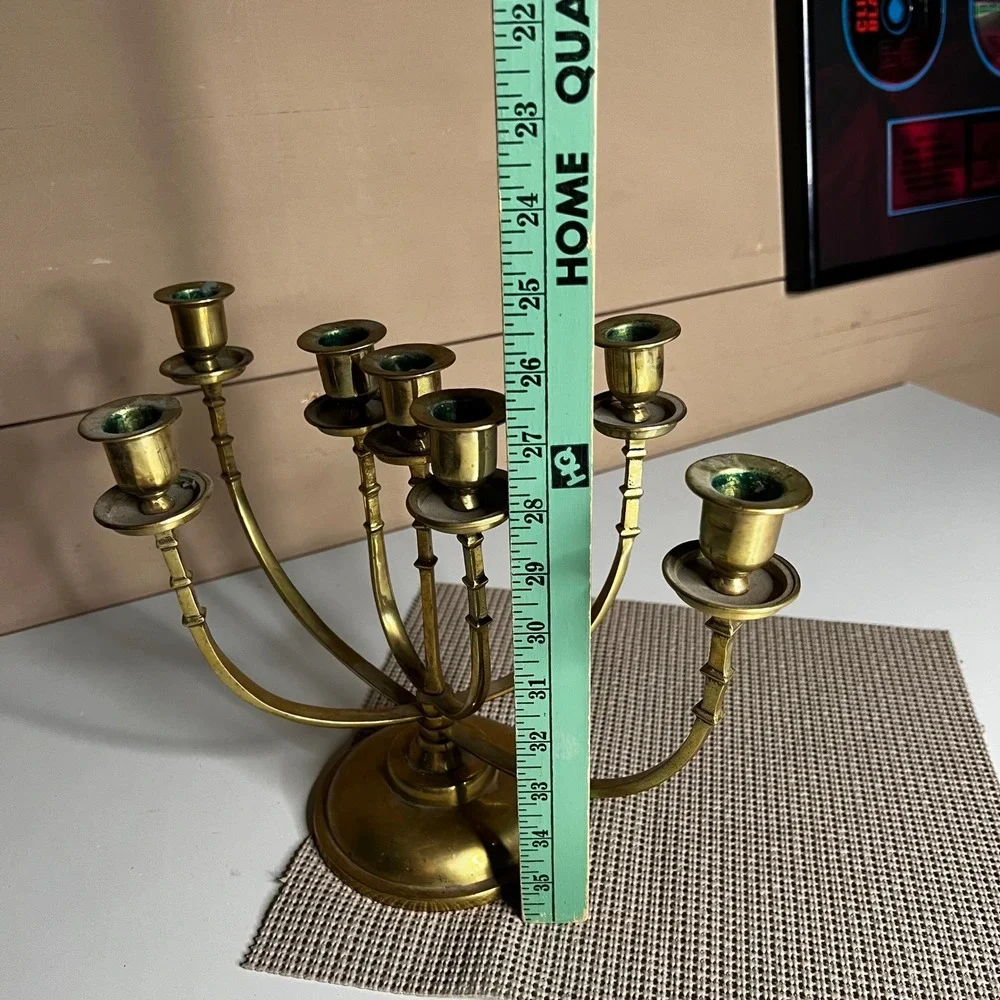 Vintage Solid Brass 7 Arm Candelabra Candle Holder Made in Korea Mid Century 12